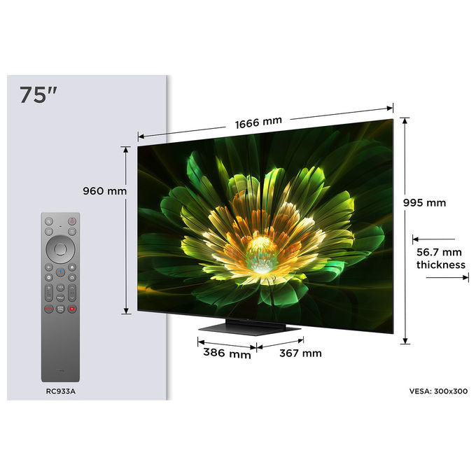 TCL 75C79K Serie C79K Smart TV 75'' QD-Mini LED 4K Google TV 144Hz 3000 nit Dolby Vision IQ Dolby Atmos colore Metallico