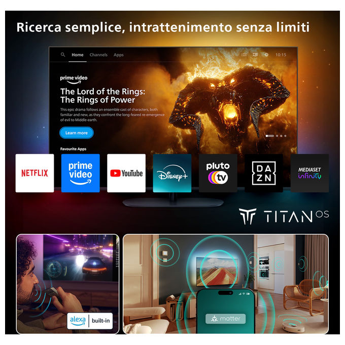 Philips 43PUS8510 Ambilight Smart TV 43'' QLED 4K Ultra HD Dolby Atmos Titan OS colore Nero