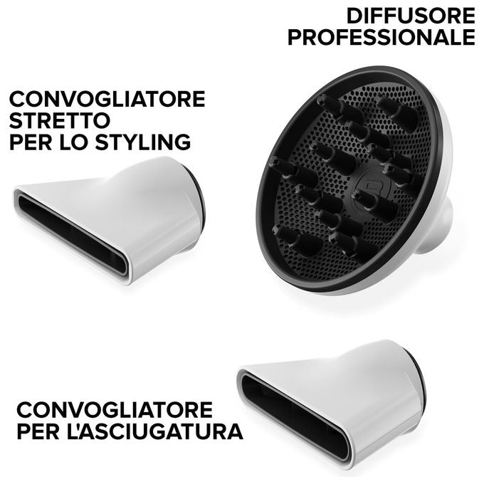 Bellissima 11918 Gemini Asciugacapelli 1400W Motore Digitale Ionico 3 velocita' 3 temperature Diffusore e Concentratori colore Bianco