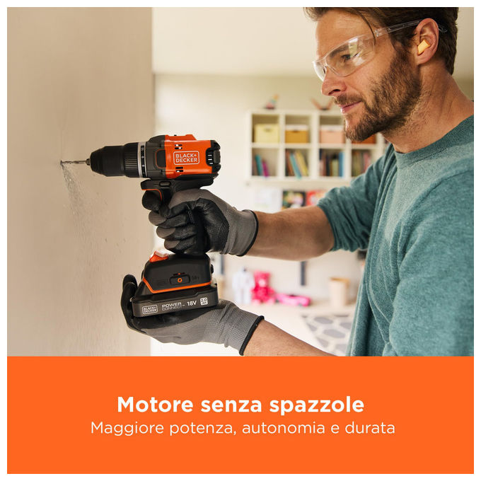 Black+decker BLD682XN-XJ Trapano Avvitatore Brushless 18V 50Nm 2 Velocita' Mandrino 13mm LED senza batteria colore Arancione