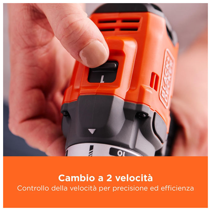 Black+decker BLD682XN-XJ Trapano Avvitatore Brushless 18V 50Nm 2 Velocita' Mandrino 13mm LED senza batteria colore Arancione