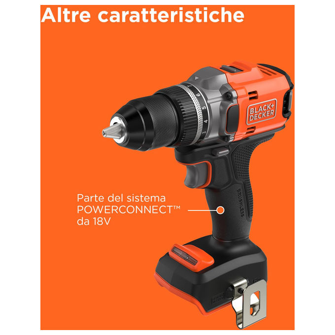 Black+decker BLD682XN-XJ Trapano Avvitatore Brushless 18V 50Nm 2 Velocita' Mandrino 13mm LED senza batteria colore Arancione