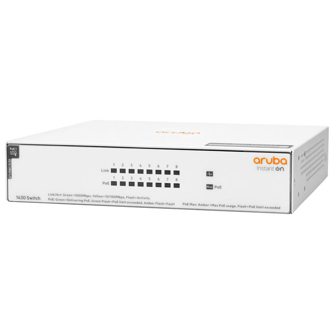 HPE Aruba Instant On 1430 Switch di Rete 8G PoE 64W Non Gestito L2 Bianco