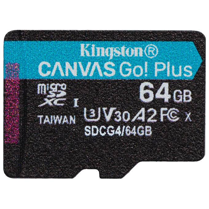 Kingston microSDXC 64GB Canvas Go Plus 200MB-s U3 V30 A2 Scheda di Memoria UHS-I