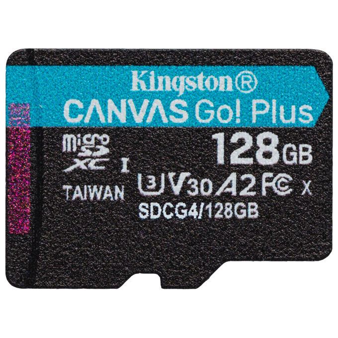 Kingston SDCG4-128GB Canvas Go Plus Scheda microSDXC 128 GB 200 MB-s UHS-I U3 V30 A2 con adattatore SD colore Nero Turchese
