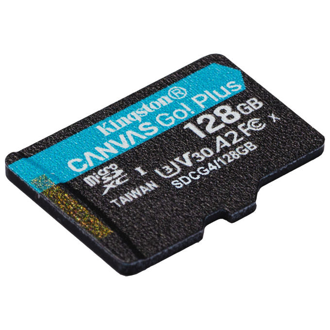 Kingston SDCG4-128GB Canvas Go Plus Scheda microSDXC 128 GB 200 MB-s UHS-I U3 V30 A2 con adattatore SD colore Nero Turchese