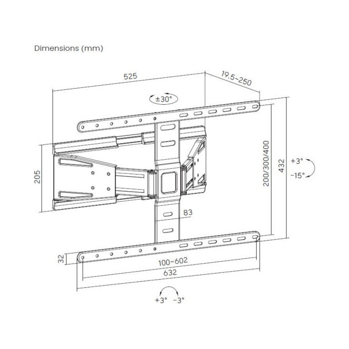 Equip Staffa TV 43-90'' Inclinabile Girevole Supporto 50kg Montaggio Parete Ultra-sottile