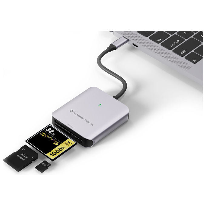 Conceptronic BIAN09G Lettore Schede Multi-Card USB-C 3.2 Gen 2 Grigio Alluminio Alta Velocita'