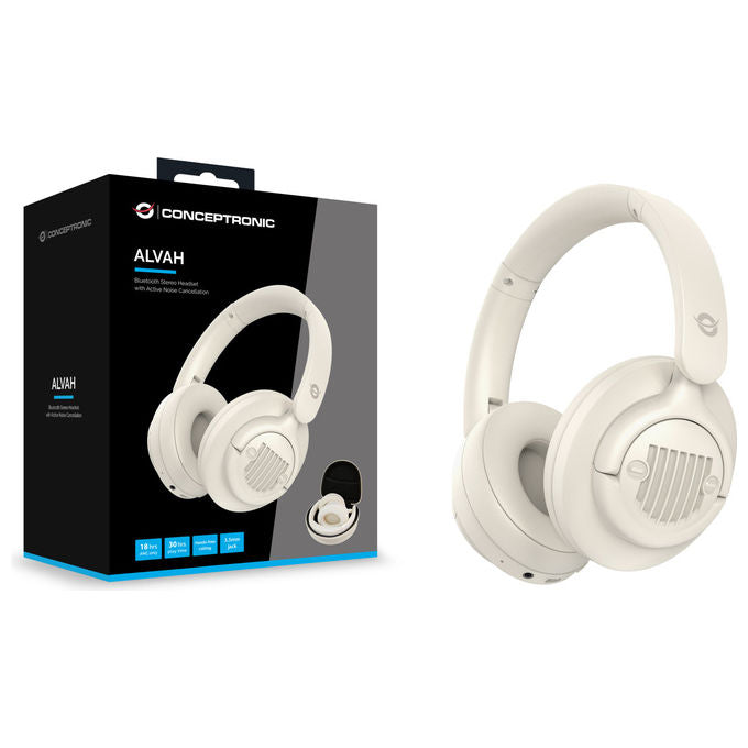 Conceptronic ALVAH02C Cuffie Bluetooth Cancellazione Rumore Attiva 30h Crema Wireless