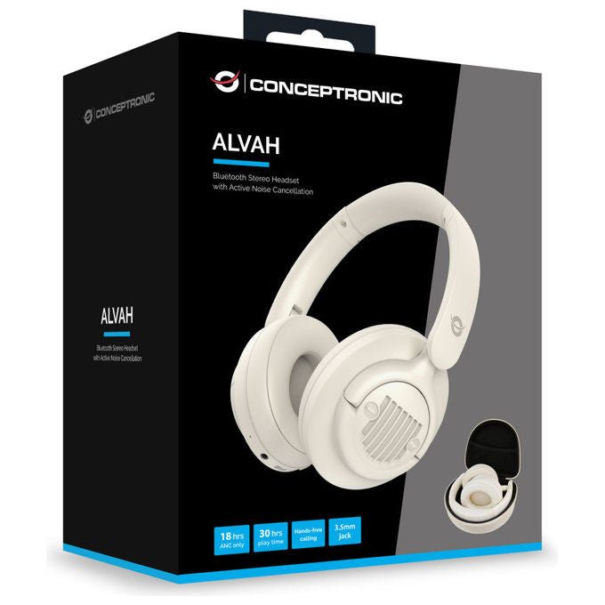 Conceptronic ALVAH02C Cuffie Bluetooth Cancellazione Rumore Attiva 30h Crema Wireless