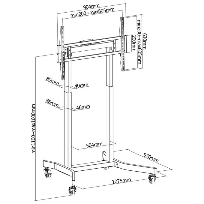 Equip Carrello TV Motorizzato 55-100'' 120kg VESA 800x600 4 Ruote Bloccabili Nero