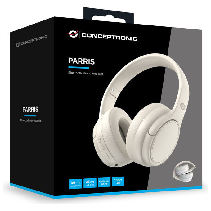Conceptronic PARRIS03C Cuffia Bluetooth Stereo Circumaurale 30h Batteria Crema