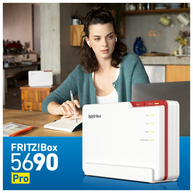 Fritz! FRITZ!BOX 5690 PRO Router Wireless Wi-Fi 7 Tri-band 2.5 Gigabit Ethernet SFP Fibra Ottica WPA3 colore Bianco