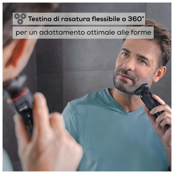 Beurer MN8X Rasoio Rotante Nero 3 Testine Flessibili Batteria Ricaricabile