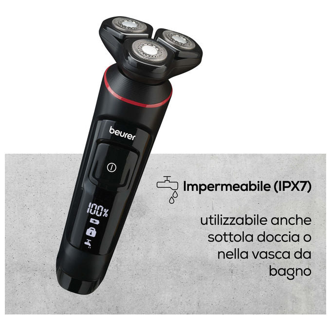 Beurer MN8X Rasoio Rotante Nero 3 Testine Flessibili Batteria Ricaricabile