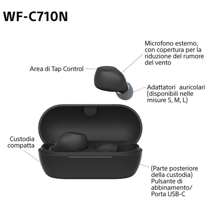 Sony WFC710NB.CE7 WF-C710N Auricolari True Wireless Noise Cancelling Bluetooth 5.3 IPX4 40h colore Nero