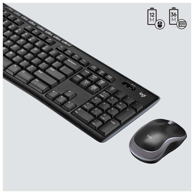 Logitech, Tastiera e Mouse Wireless MK270, USB QWERTY, Nero, per PC Windows