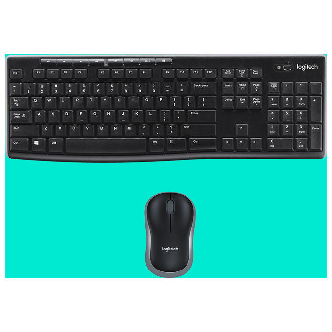Logitech, Tastiera e Mouse Wireless MK270, USB QWERTY, Nero, per PC Windows