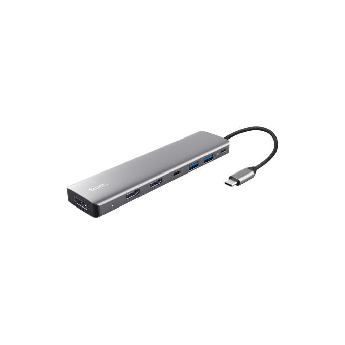 Trust DALYX Adattatore Multiporta 7-in-1 USB-C HDMI DisplayPort Argento Alluminio