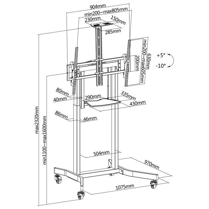 Equip Carrello TV Motorizzato 55-100'' VESA 800x600 4 Ruote Supporto Mobile Regolabile