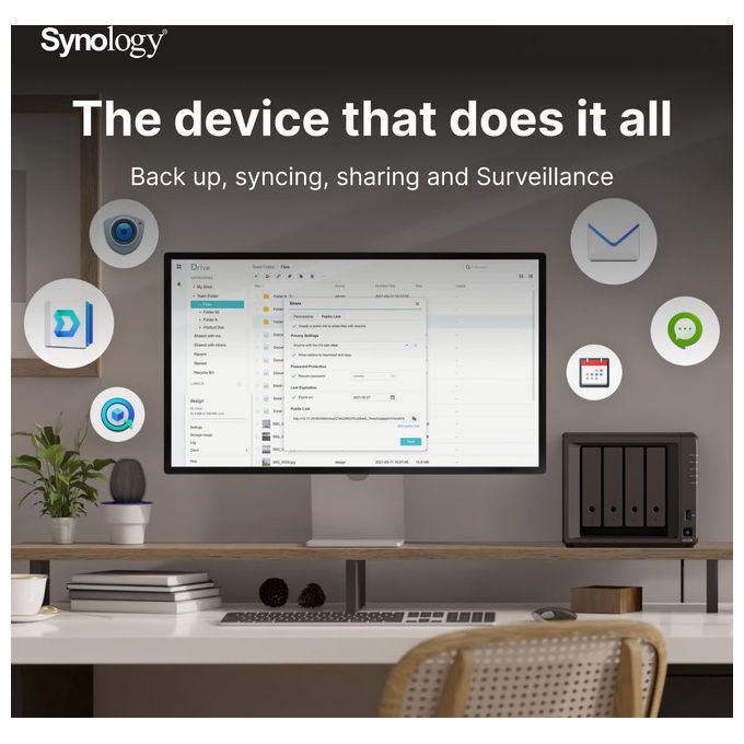 Synology DS925+ NAS 4 Bay AMD Ryzen V1500B 4 GB DDR4 ECC 2x2.5GbE 2xUSB 2xM.2 NVMe espandibile a 9 Bay colore Nero