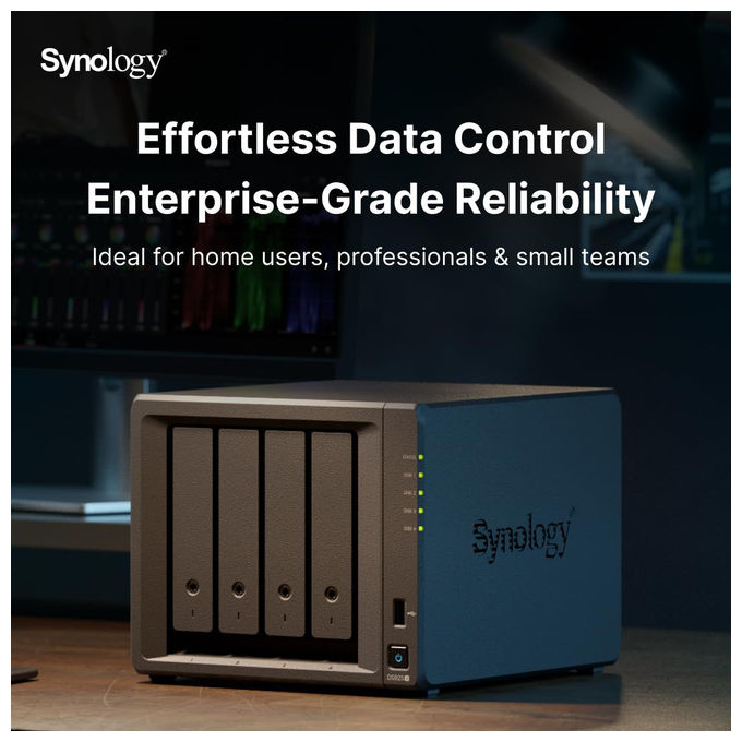 Synology DS925+ NAS 4 Bay AMD Ryzen V1500B 4 GB DDR4 ECC 2x2.5GbE 2xUSB 2xM.2 NVMe espandibile a 9 Bay colore Nero