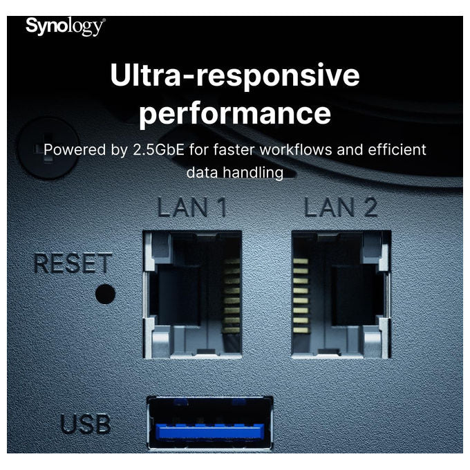 Synology DS925+ NAS 4 Bay AMD Ryzen V1500B 4 GB DDR4 ECC 2x2.5GbE 2xUSB 2xM.2 NVMe espandibile a 9 Bay colore Nero