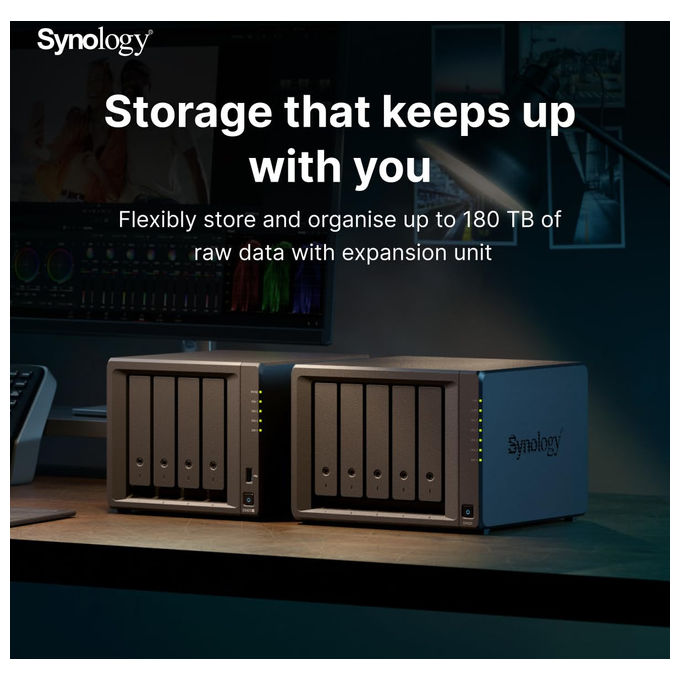 Synology DS925+ NAS 4 Bay AMD Ryzen V1500B 4 GB DDR4 ECC 2x2.5GbE 2xUSB 2xM.2 NVMe espandibile a 9 Bay colore Nero