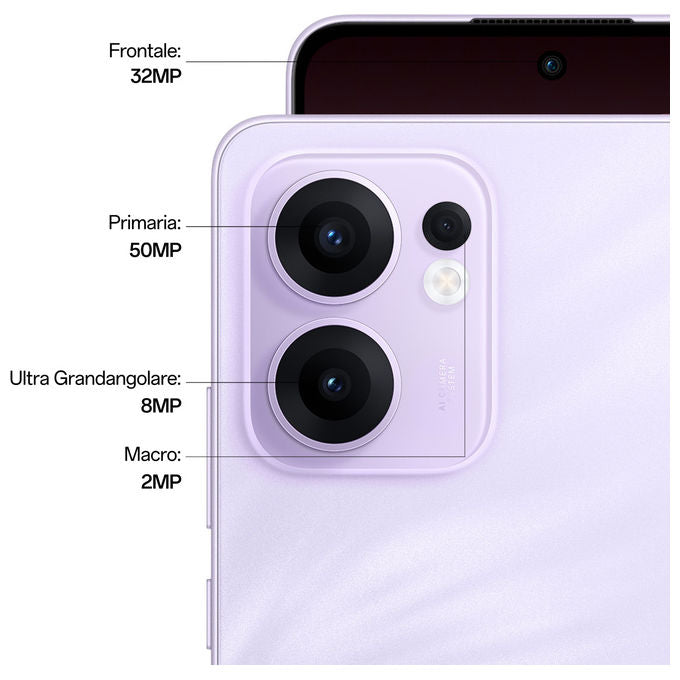 OPPO Reno13 FS Smartphone 5G 6.67'' AMOLED 512GB 12GB RAM Tripla Fotocamera Viola