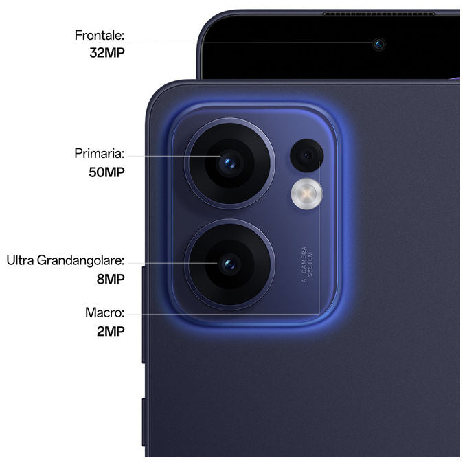 Oppo RENO13 F 5G Smartphone 8GB 256GB Display AMOLED 6.67'' 120Hz Tripla Fotocamera 50MP Batteria 5800mAh IP69 colore Luminous Blue