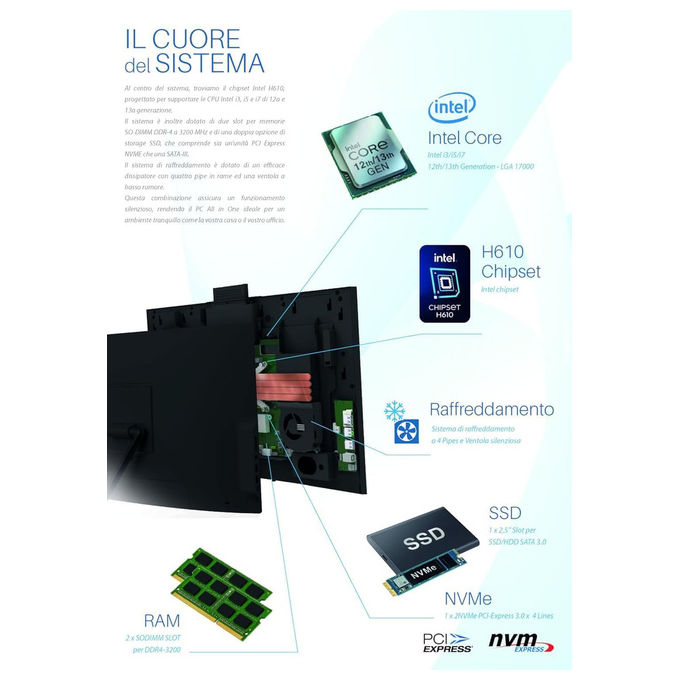 Atlantis NEXUS Z24 PC All in One 24'' Intel Core i5-12400 8GB DDR4 256GB NVMe Windows 11 Pro colore Nero