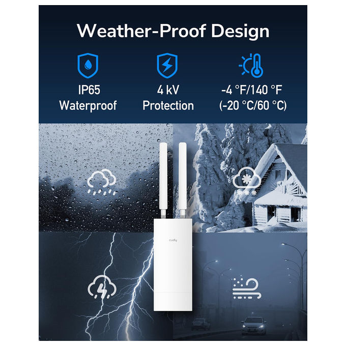 Cudy LT700 OUTDOOR Router 4G LTE Esterno AC1200 Gigabit IP65 Cat 6 300 Mbps Slot SIM PoE Antenne Rimovibili colore Bianco