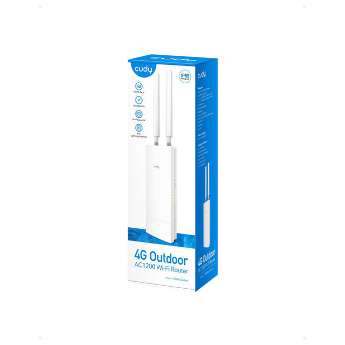 Cudy LT700 OUTDOOR Router 4G LTE Esterno AC1200 Gigabit IP65 Cat 6 300 Mbps Slot SIM PoE Antenne Rimovibili colore Bianco