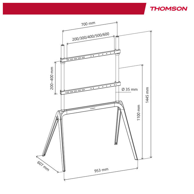 Thomson S604 Supporto TV da Terra 65'' 86'' Metallo VESA 600x400 60 Kg colore Bianco