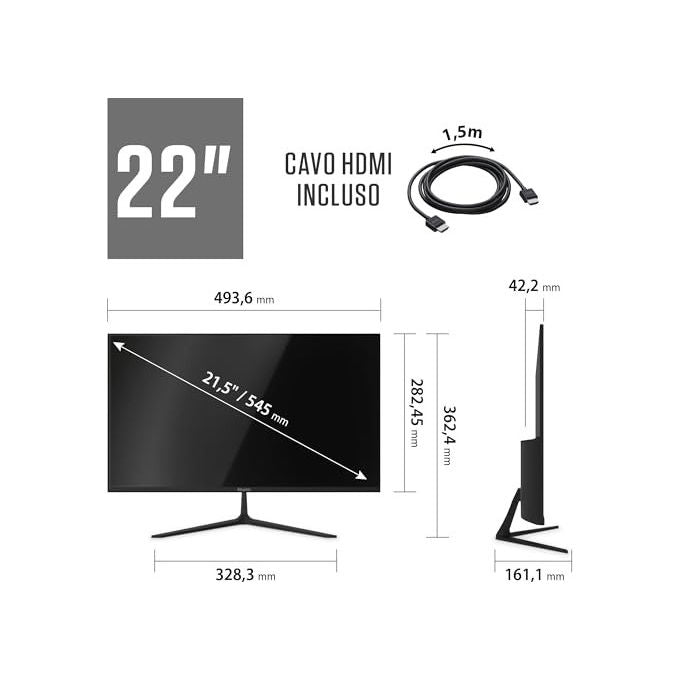 Atlantis A05-HE22VF-VHM Monitor PC 21.5'' VA Full HD 1920x1080 100Hz 5ms FreeSync VGA HDMI Multimediale colore Nero