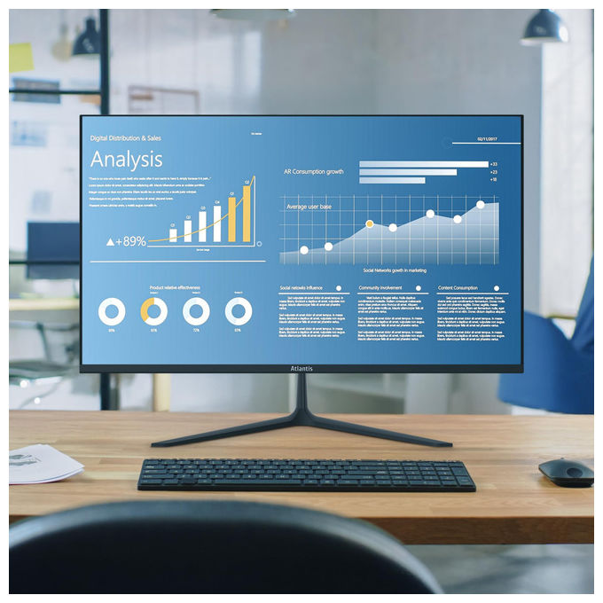 Atlantis A05-HE22VF-VHM Monitor PC 21.5'' VA Full HD 1920x1080 100Hz 5ms FreeSync VGA HDMI Multimediale colore Nero