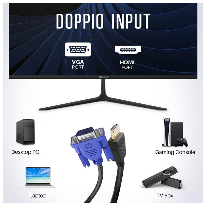 Atlantis A05-HE22VF-VHM Monitor PC 21.5'' VA Full HD 1920x1080 100Hz 5ms FreeSync VGA HDMI Multimediale colore Nero