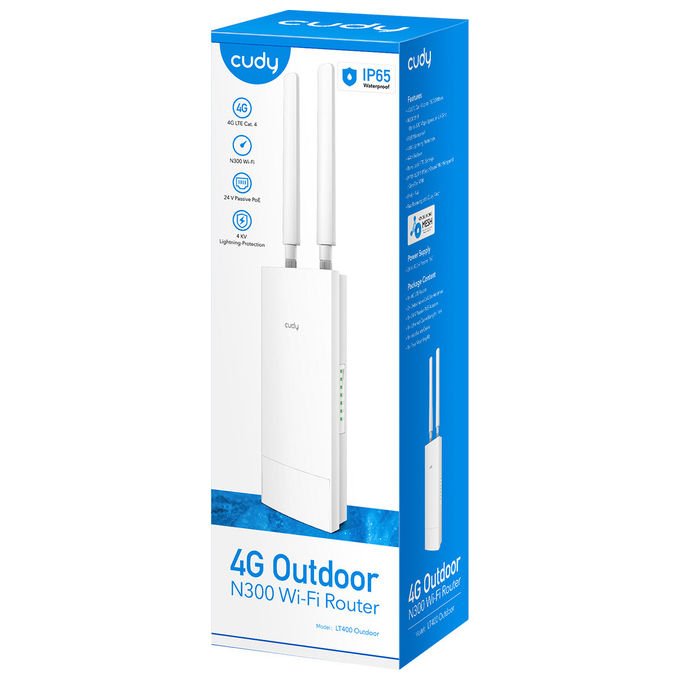 Cudy LT400 Router 4G Wi-Fi 300Mbps Banda Singola 2.4GHz Fast Ethernet Bianco LTE