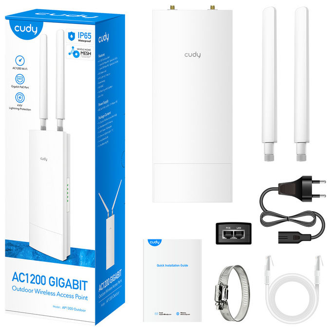 Cudy AP1300 OUTDOOR Access Point Wi-Fi Dual Band 867 Mbit-s PoE IP65 Mesh Gigabit Esterno colore Bianco