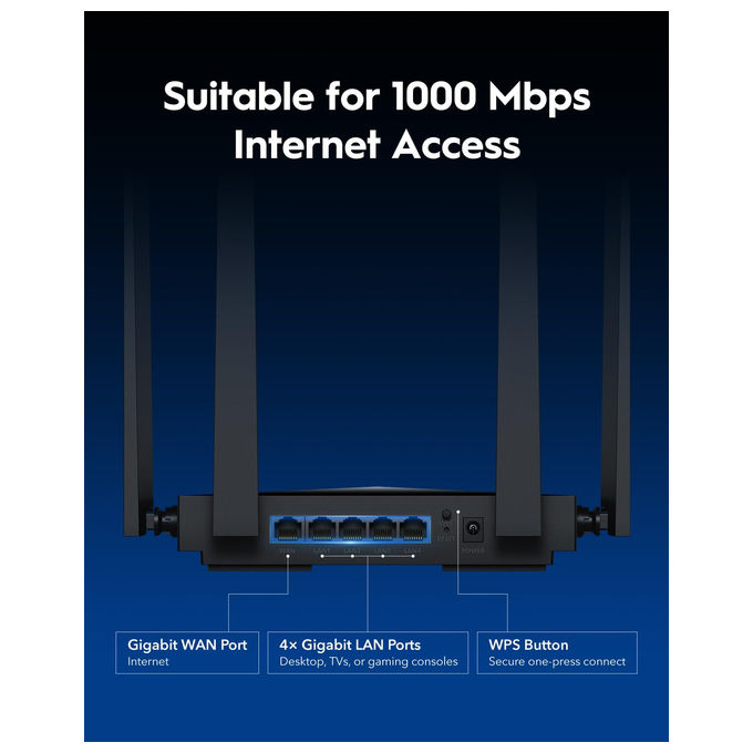 Cudy WR3600 Router Wireless Wi-Fi 7 Dual Band 2882 Mbps Gigabit Ethernet VPN MU-MIMO colore Nero