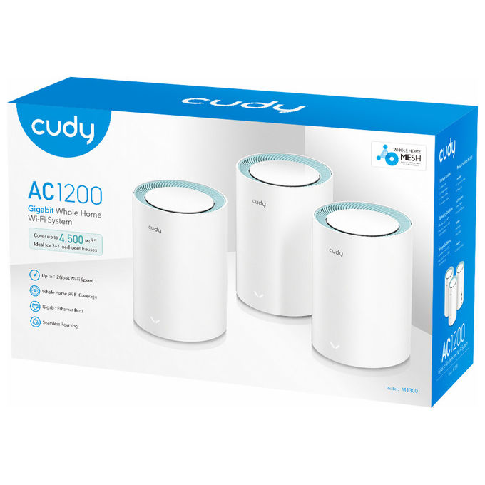 Cudy M1300 Sistema Mesh WiFi 5 Dual-band 3 Pack Bianco per 100 Dispositivi Router