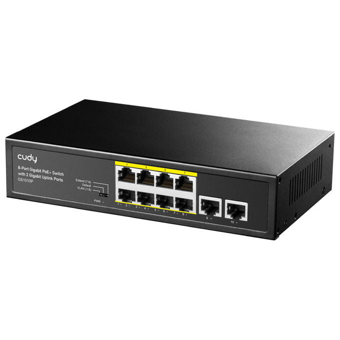 Cudy GS1010P Switch Ethernet Gigabit 10 porte 8 PoE+ 120W Nero Montaggio Parete