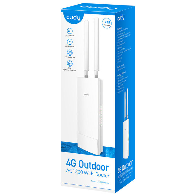Cudy LT500 Router Wireless 4G LTE Wi-Fi 5 AC1200 Dual-band Outdoor IP65 NanoSIM PoE VPN colore Bianco