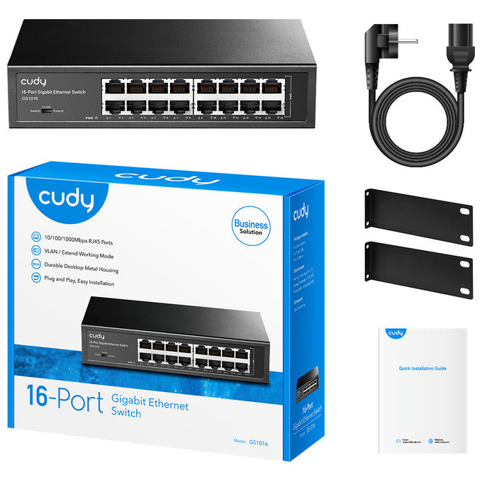 Cudy GS1016 Switch di Rete 16 Porte Gigabit Ethernet RJ-45 10-100-1000 Mbps Nero