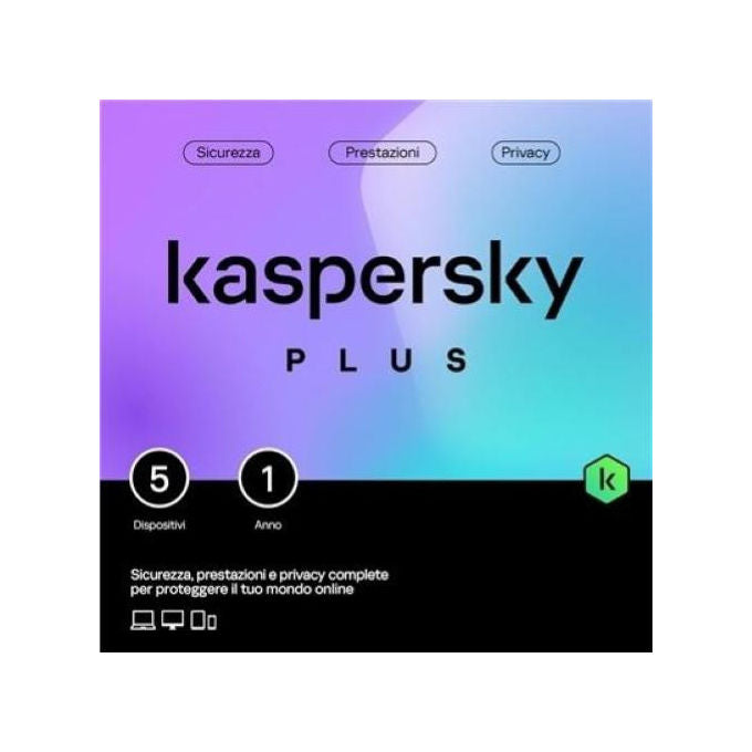 Kaspersky Plus Antivirus - 5 Dispositivi - 1 Anno - VPN Illimitata - Gestione Password