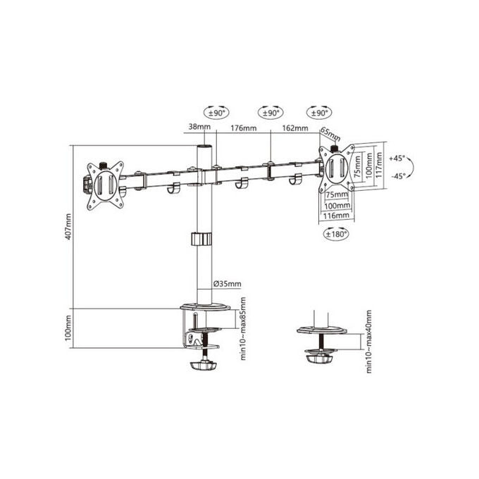 Equip Staffa Doppio Monitor Articolata 17-32'' VESA 100x100 9kg Nero da Tavolo