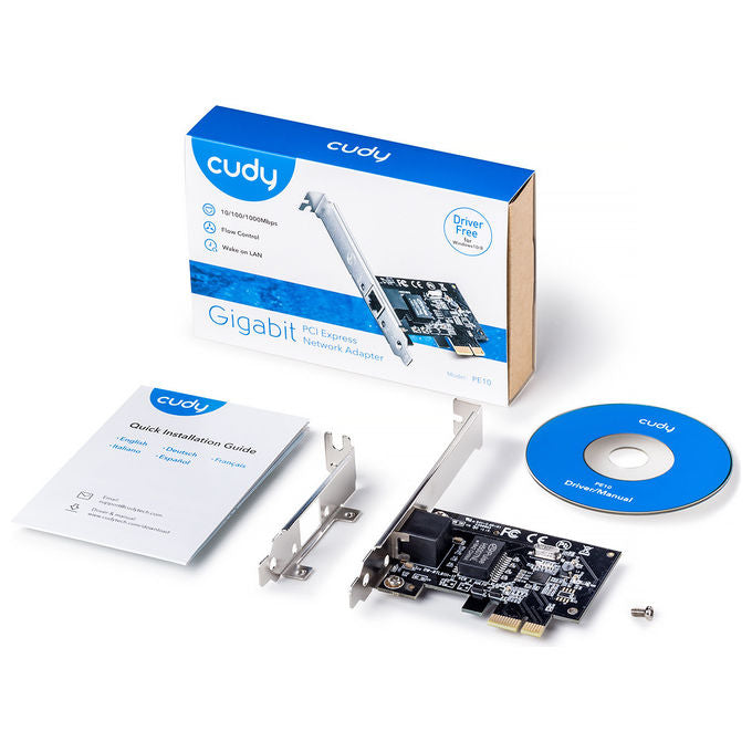 Cudy PE10 Scheda di Rete PCI Express Gigabit Ethernet 10 100 1000 Mbit-s Interna Cablata 1 Porta RJ45 Chipset Realtek Wake on LAN