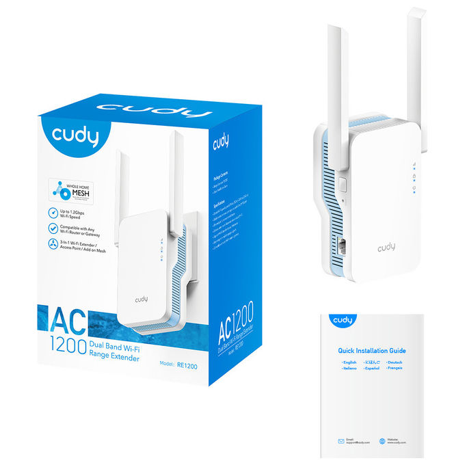 Cudy RE1200 Ripetitore Wi-Fi Dual Band AC1200 300+867 Mbps con Porta Ethernet