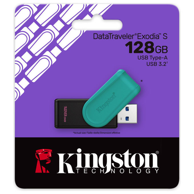 Kingston DTXS-128GB DataTraveler Exodia S Chiavetta USB 128GB USB 3.2 Gen 1 Tipo A Girevole colore Nero Turchese