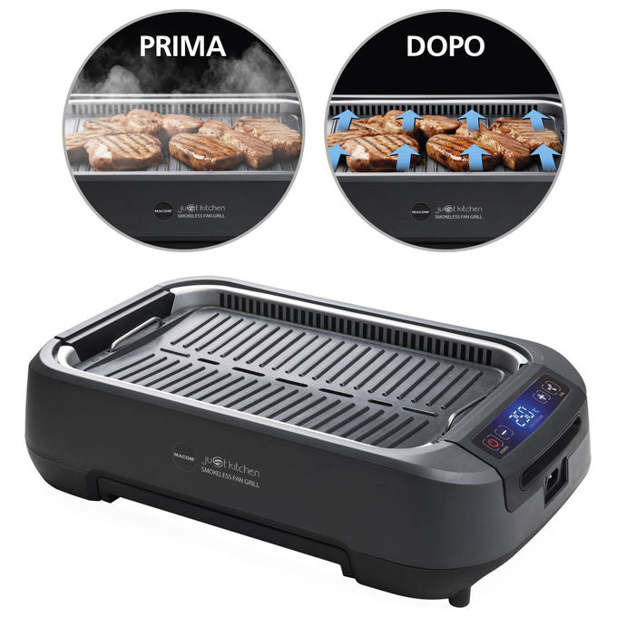 Macom 849 Smokeless Fan Grill Griglia Elettrica Senza Fumo Cappa Aspirante Integrata 1500W colore Antracite